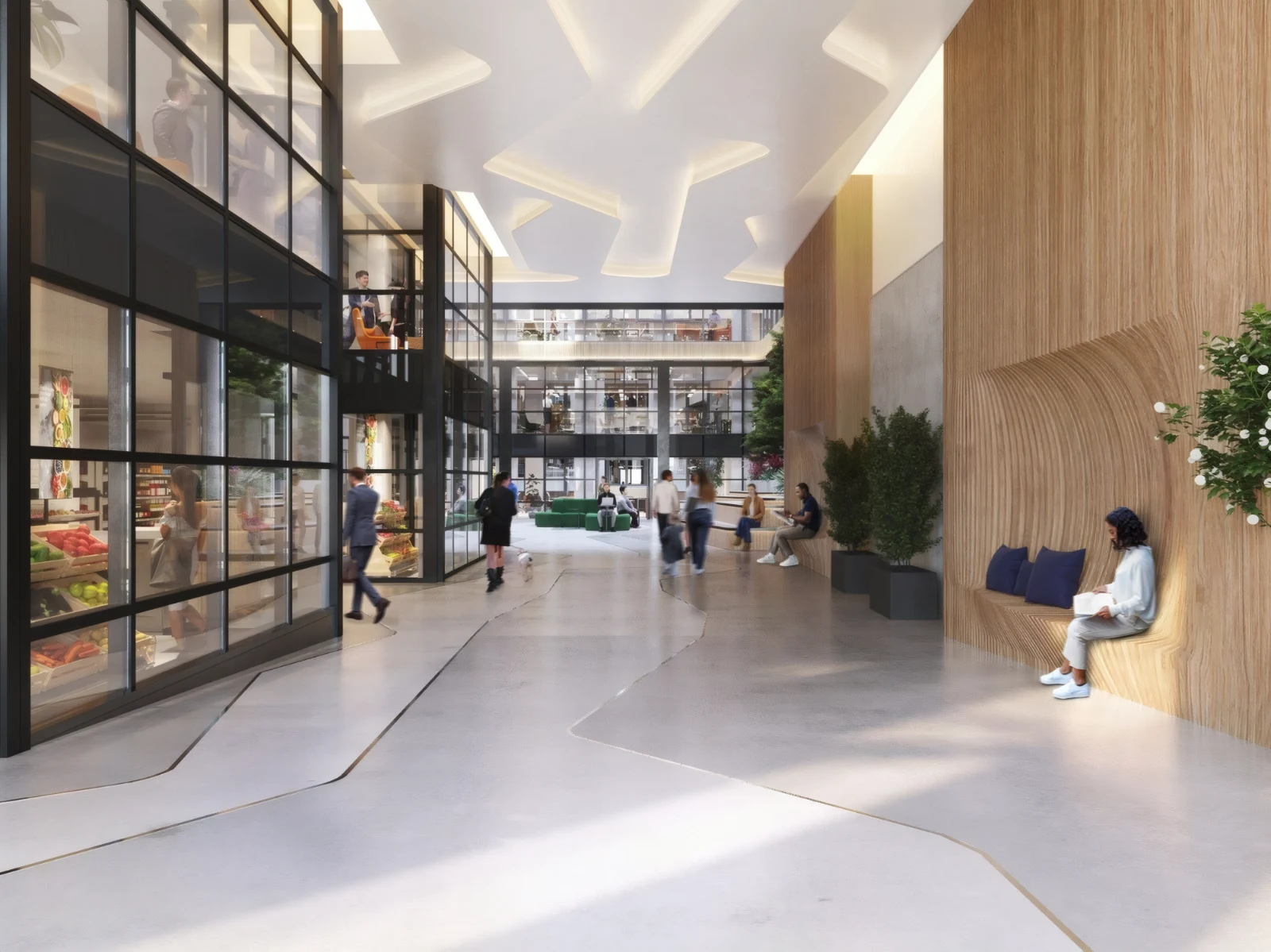 Computer-generated view of the new atrium at 90 Long Acre, London.